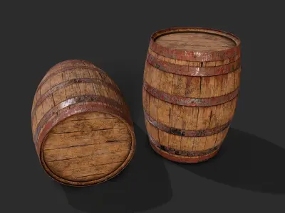 wooden barrel Low-poly 3D model 15