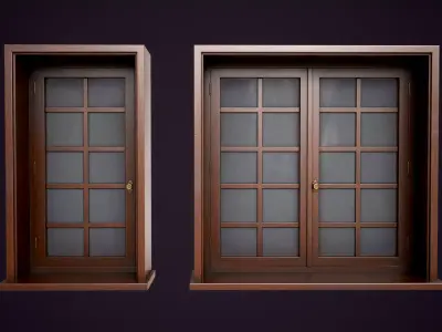 Vintage Office Doors and Windows Low-poly 3D model