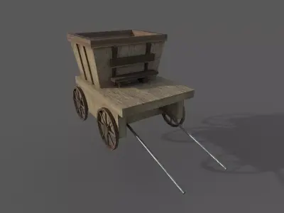 wood wagon 3D model Low-poly 3D model