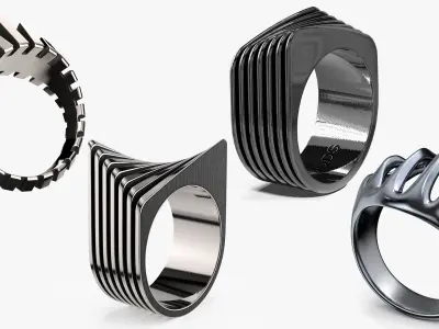 Modern Style Silver Rings Collection 3D model