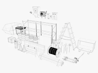 industrial warehouse props pack Low-poly 3D model