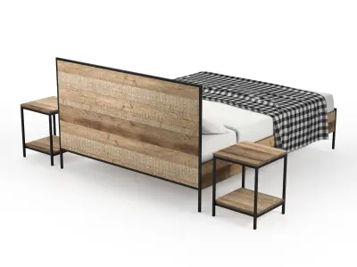 Urban-Rustic-set-01 bed frame and nightstands 3D model