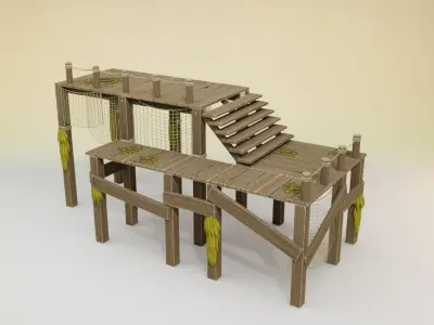 Low poly handpainted pier set Low-poly 3D model