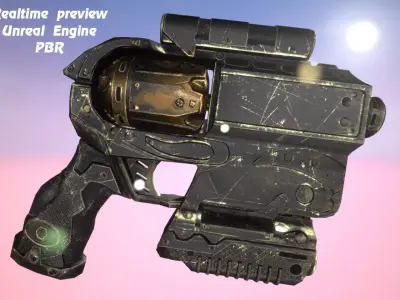 Steampunk gun revolver animated realtime UE4 Unity rigged PBR Low-poly 3D model