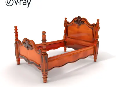 Antique Wooden Bed Frame Model Pack Low-poly 3D model