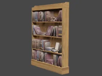 Bookcase wooden with books Low-poly 3D model