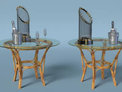 Baseball World Series Trophy on Glass and Bamboo Table 3D model