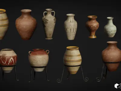 Ancient Ceramic Vases Low-poly 3D model