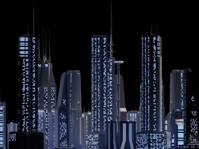 Sci-fi Buildings Kitbash with materials - Futuristic Cyberpunk 3D model