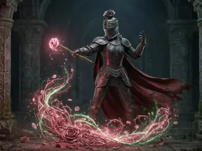 Thorned Rose Staff  Enchanted Nature Magic Weapon Low-poly 3D model