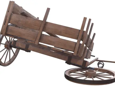 wooden cart 3 broken 2 3D model
