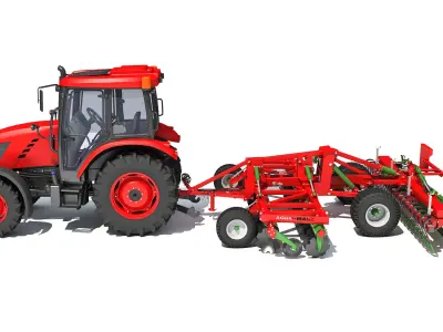 Tractor with Trailed Disc Harrow 3D model order