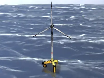 Wind turbine with Tripile Offshore Foundation V1 H-138 RD-162 m Low-poly 3D model