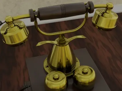 Vintage Wooden and Brass Rotary Phone 3D model
