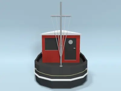 Low Poly Cartoon Candu E-Z Mini Tugboat Low-poly 3D model