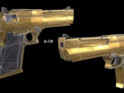 Golden Desert Eagle Pistol Low-poly 3D model