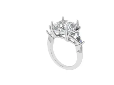 Cushion 3 Stone Bridal Ring 3D print model 6