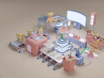 Production of Toy Factory Futuristic  Low-poly 3D model