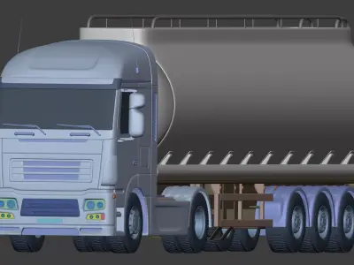Generic Modern Semi Trailer Fuel Truck -- Oil Transport Tanker 3D model