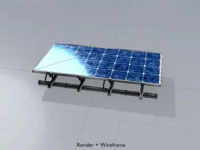 Solar module version 3 2x4m tilt angle 0 degrees with stand Low-poly 3D model