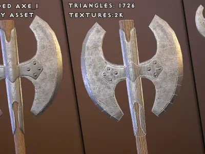 Medieval double-sided axes pack Low-poly 3D model