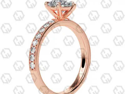 Ring 67 Pear Shape milgrain pave set ring with Gems 3D print model