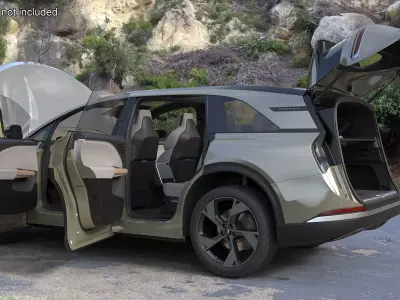 Lucid Gravity Olive Colored Electric SUV with Lights Off Rigged 3D model