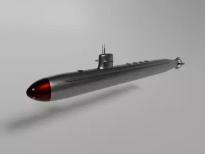 Simple Silver and Red Submarine Free 3D model