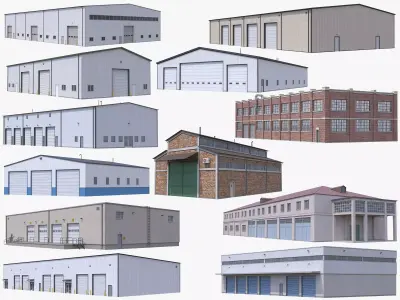 12 Industrial Buildings Collection 3D Model Pack