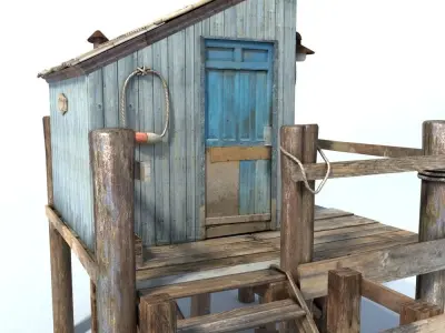 Fishing Cabin Low-poly 3D model