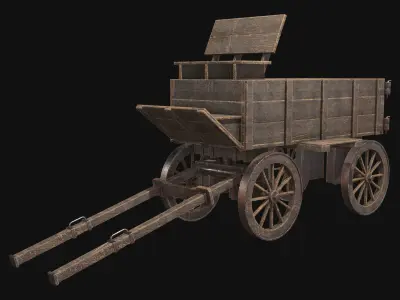Medieval Wooden Cart 3 Low-poly 3D model