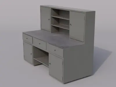 Massive metal workbench painted gray with scratches and defects Low-poly 3D model