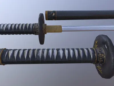 Japanese katana Low-poly 3D model