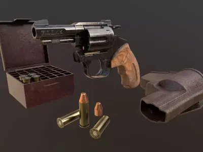Rook Compact Old Revolver with Accessories Low-poly 3D model