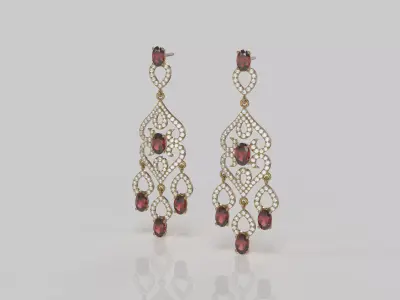 long dangle earrings with oval gemstone Free 3D print model