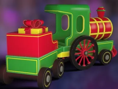 stylized toy train christmas 3D model