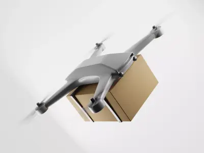 A delivery drone quadrocopter with a card box 3D model