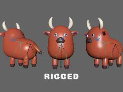 Low-Poly Bull Animated - Fun World Animal  Low-poly 3D model