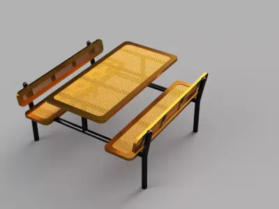 Modern Industrial Bench Table Set 3D Model 3D model