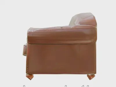 Antique Leather Armchair with Tufted Backrest and Rounded Arms Low-poly 3D model