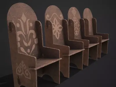 Wooden High Chair Low-poly 3D model