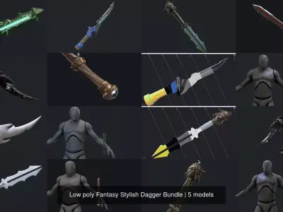 Low poly Fantasy Stylish Dagger Bundle 3D Model Pack