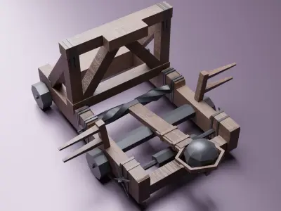 Catapult wooden Low-poly 3D model