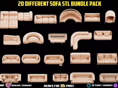 20 Different Sofa STL 3D Printing Collection Pack - Bundle 3D print model