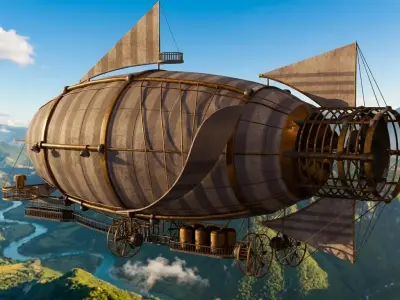 Vintage Steampunk Dirigible Airship Low-poly 3D model