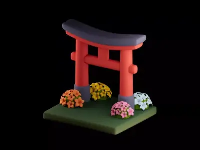 Stylized Japanese Torii Gate  Cartoon Shrine Entrance Low-poly 3D model
