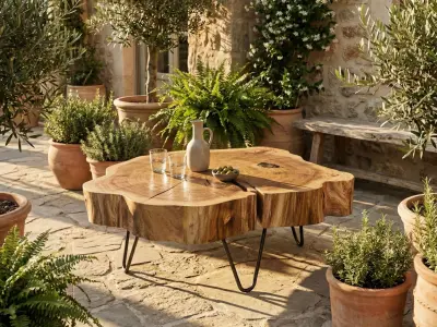 Rustic Tree Slice Coffee Table 3D model