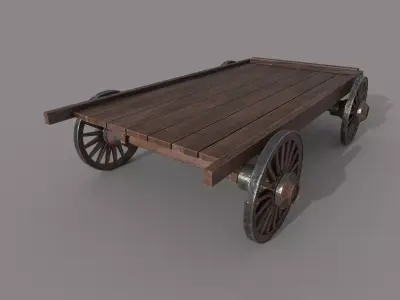 Wooden Cart Low-poly 3D model 23