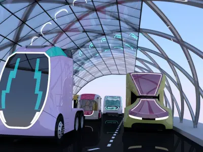 EV charging station with future vehicles II 3D model