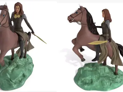 Warrior girl statue Low-poly 3D model